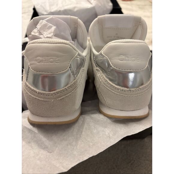 Nib Chloé 25MM Metallic Leather-Suede Kick Sneakers, $795 Sz 38 - Picture 8 of 12